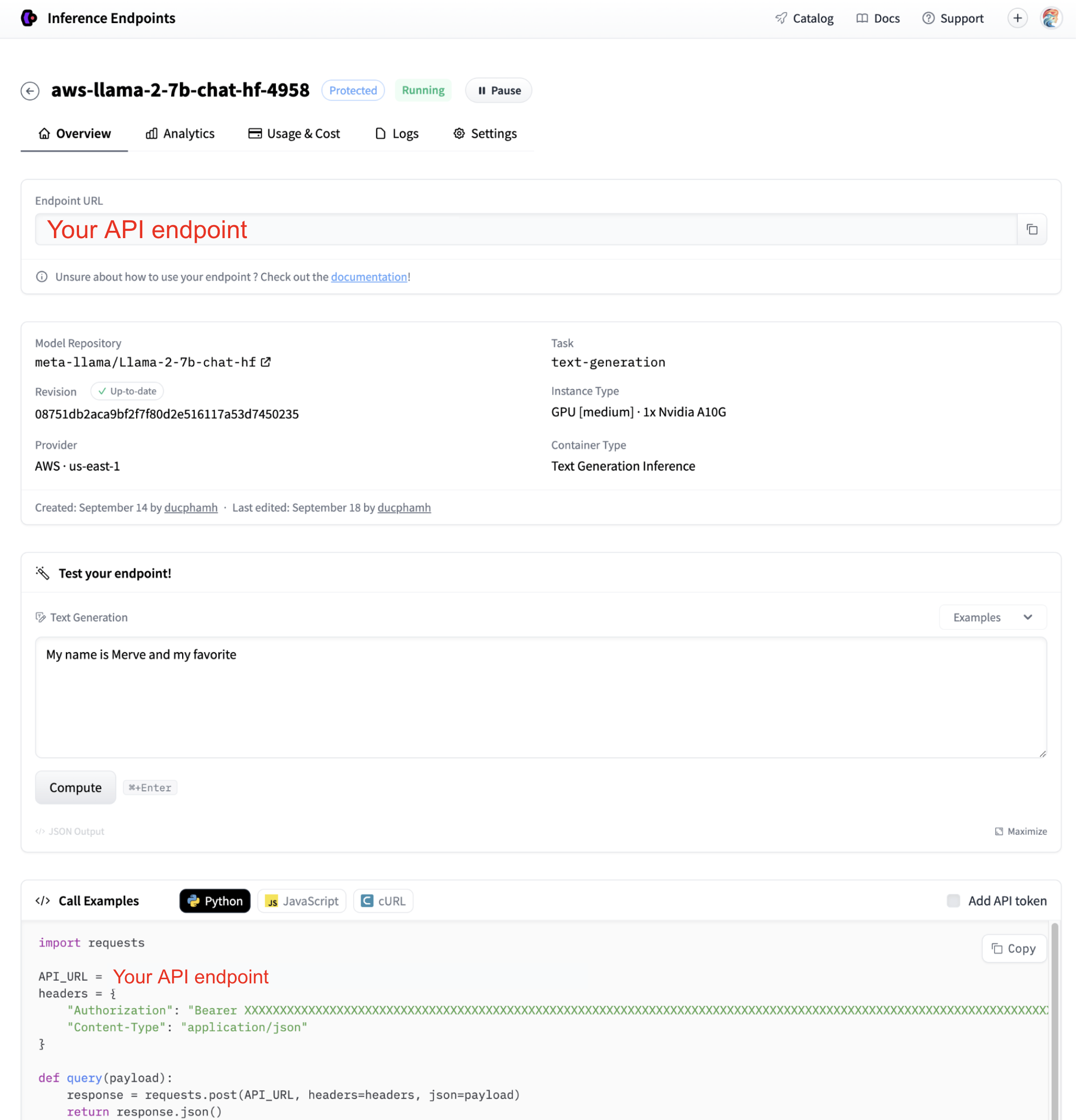 interface de implantação do huggingface